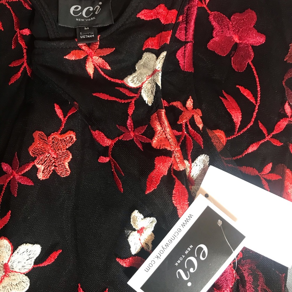 ECI sleeveless embroid. tulle sheath swing dress M - Picture 8 of 8